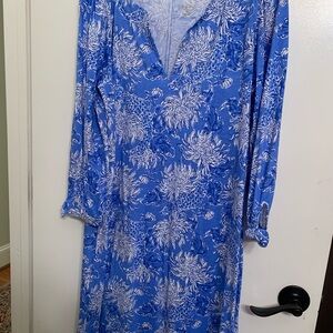 Lilly Pulitzer Blue and White Floral Long Sleeve Dress
